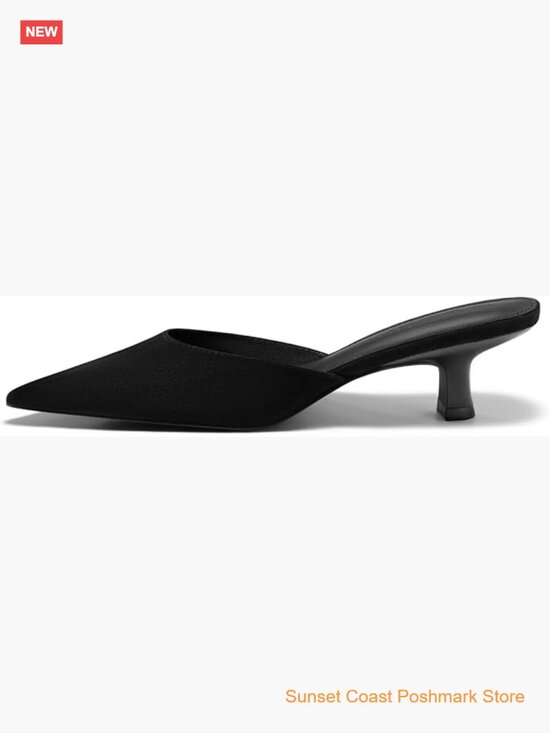 Shoes - Kitten Low Heels Mules Closed Pointed Toe Pumps Slip On Backless Dress Shoes